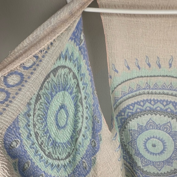 Blue and Green Mandala Wrap Vest with Fringe Boho Festival - Picture 5 of 7